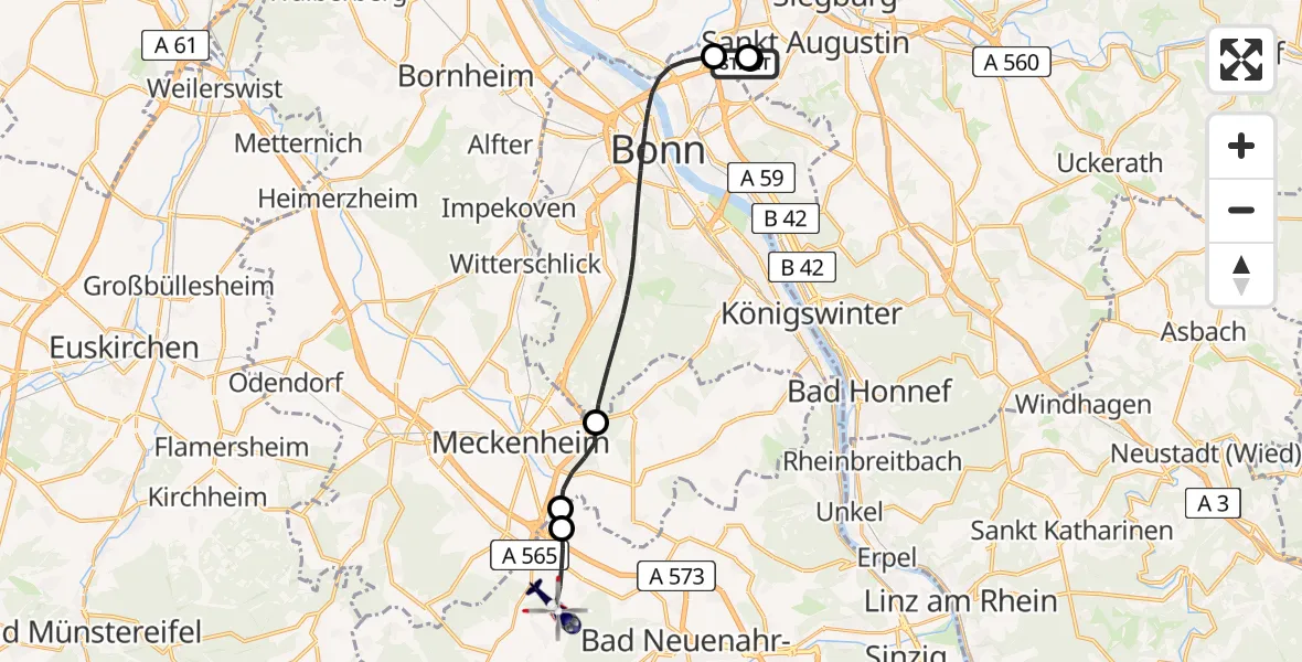 Flugroute Polizeihubschrauber Sankt Augustin - Grafschaft, 02 September 2026, 11:11