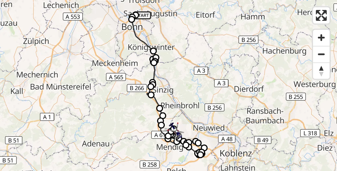 Flugroute Polizeihubschrauber Sankt Augustin - Nickenich, 02 September 2026, 11:13