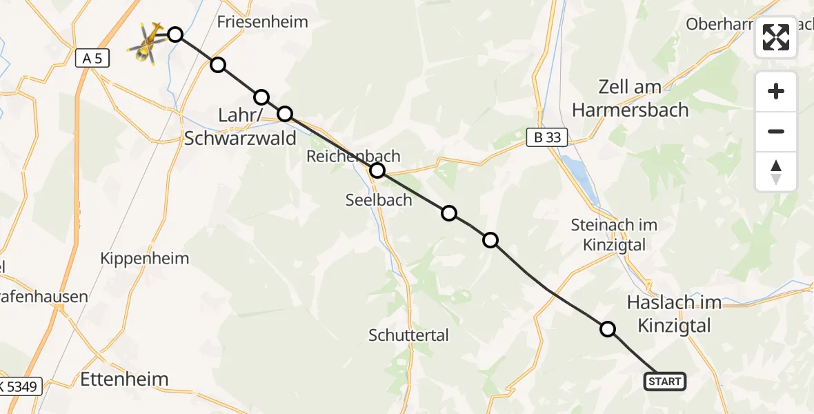 Flugroute Rettungshubschrauber Hofstetten - Lahr Flughafen, 02 September 2026, 11:16