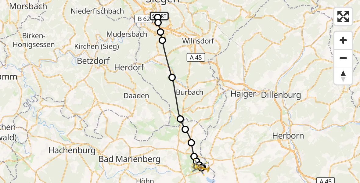 Flugroute Rettungshubschrauber Evangelisches Jung-Stilling Hospital - Homberg, 02 September 2026, 11:17