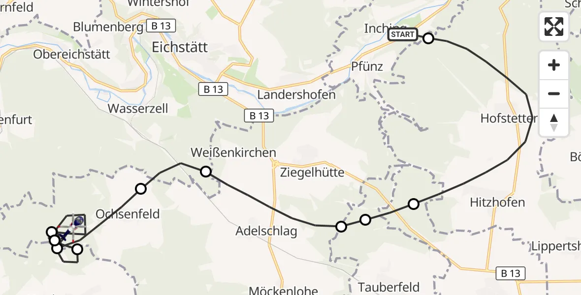 Flugroute Polizeihubschrauber Walting - Adelschlag, 02 September 2026, 11:18