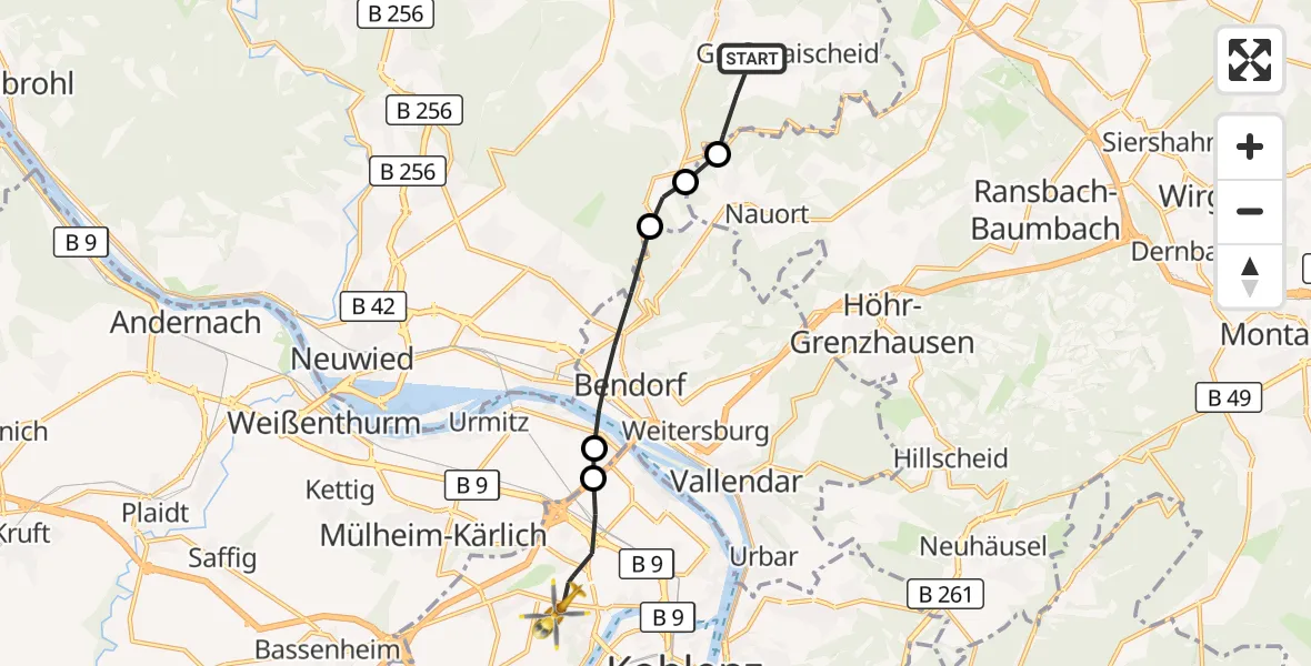 Flugroute Rettungshubschrauber Großmaischeid - Koblenz, 02 September 2026, 11:18