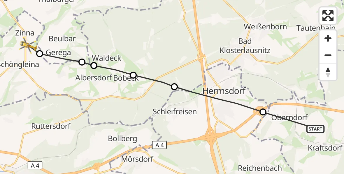 Flugroute Rettungshubschrauber Kraftsdorf - Schöngleina, 02 September 2026, 11:20