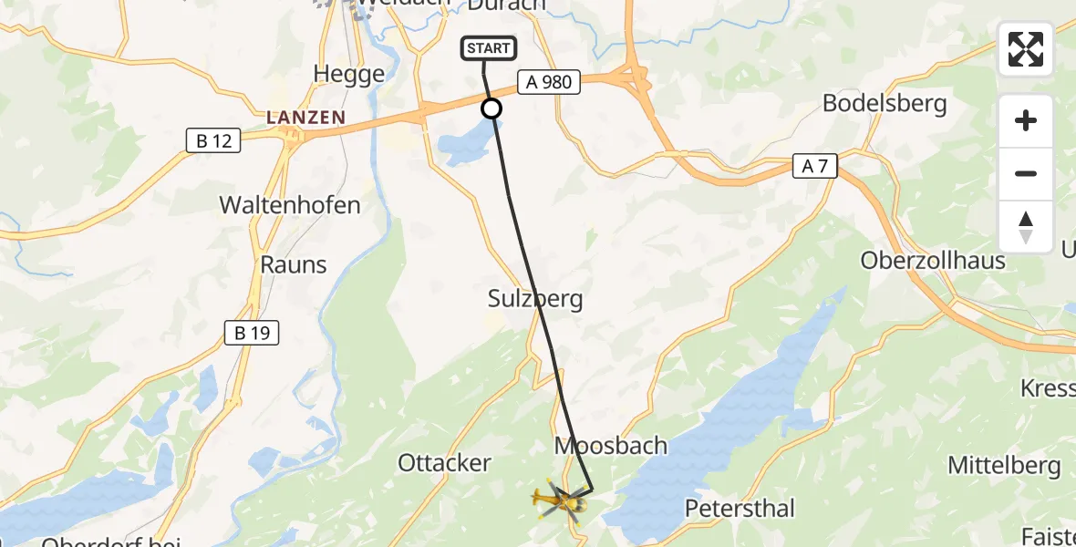 Flugroute Rettungshubschrauber Kempten-Durach Flugplatz - Sulzberg, 02 September 2026, 11:21