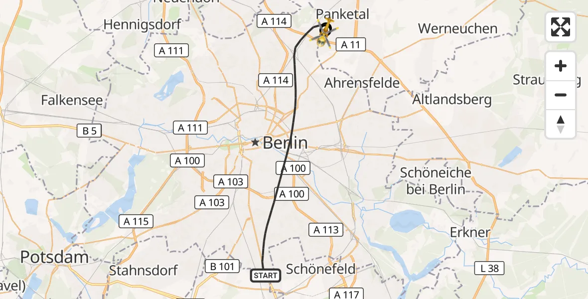 Flugroute Rettungshubschrauber Berlin - Helios Clinic Berlin-Buch, 02 September 2026, 11:24