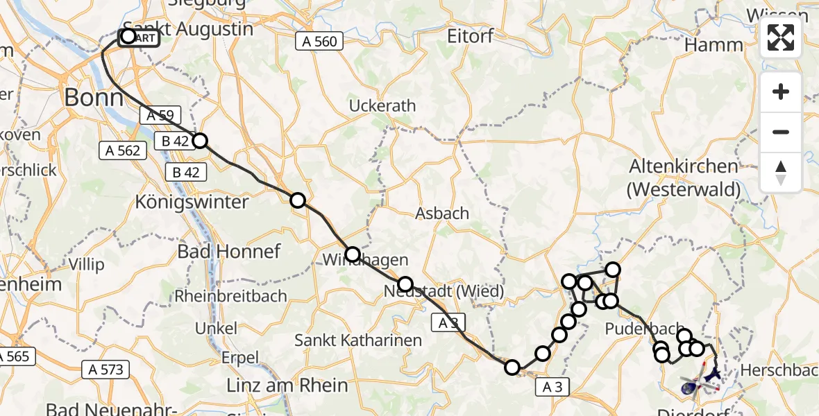 Flugroute Polizeihubschrauber Sankt Augustin - Dierdorf, 02 September 2026, 11:28