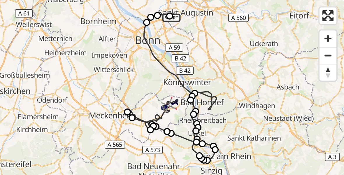 Flugroute Polizeihubschrauber Bonn-Hangelar Flugplatz - Wachtberg, 02 September 2026, 11:29