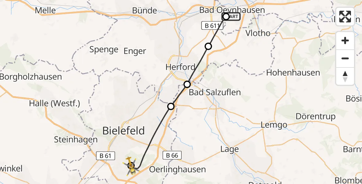 Flugroute Rettungshubschrauber Bad Oeynhausen - Bielefeld Flughafen, 02 September 2026, 11:29