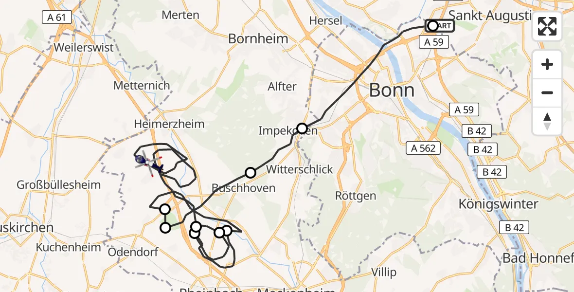 Flugroute Polizeihubschrauber Sankt Augustin - Swisttal, 02 September 2026, 11:32