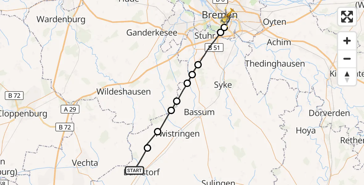 Flugroute Rettungshubschrauber Barnstorf - Bremen, 02 September 2026, 11:36