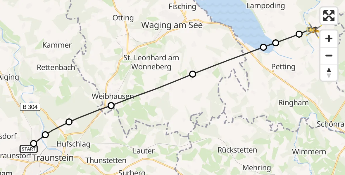 Flugroute Rettungshubschrauber Traunstein Hospital - Kirchanschöring, 02 September 2026, 11:36
