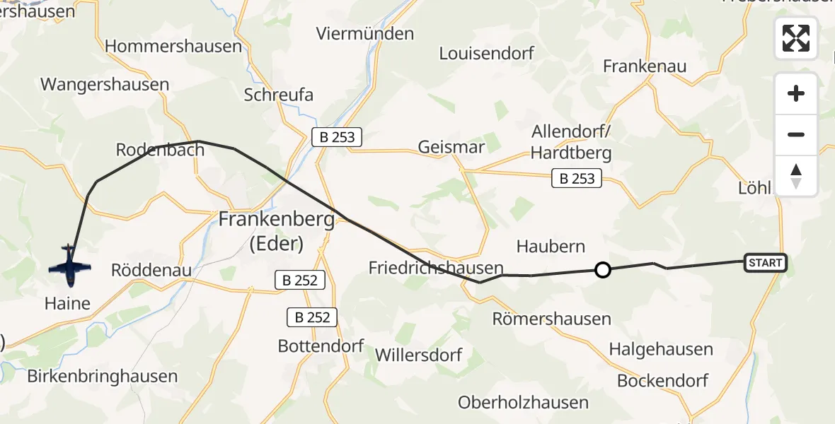 Flugroute Polizeiflugzeug Haina (Kloster) - Allendorf (Eder), 02 September 2026, 11:38