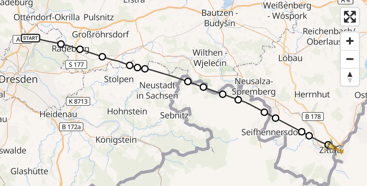 Flugroute Rettungshubschrauber Dresden - Zittau, 02 September 2026, 11:41