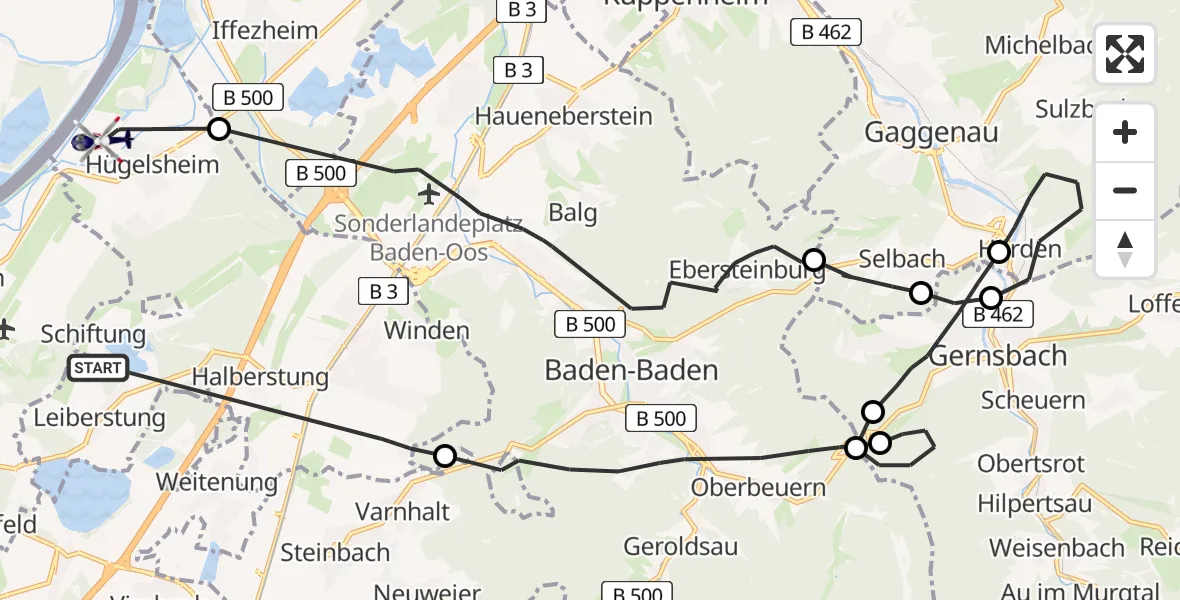 Flugroute Polizeihubschrauber Sinzheim - Hügelsheim, 02 September 2026, 11:51