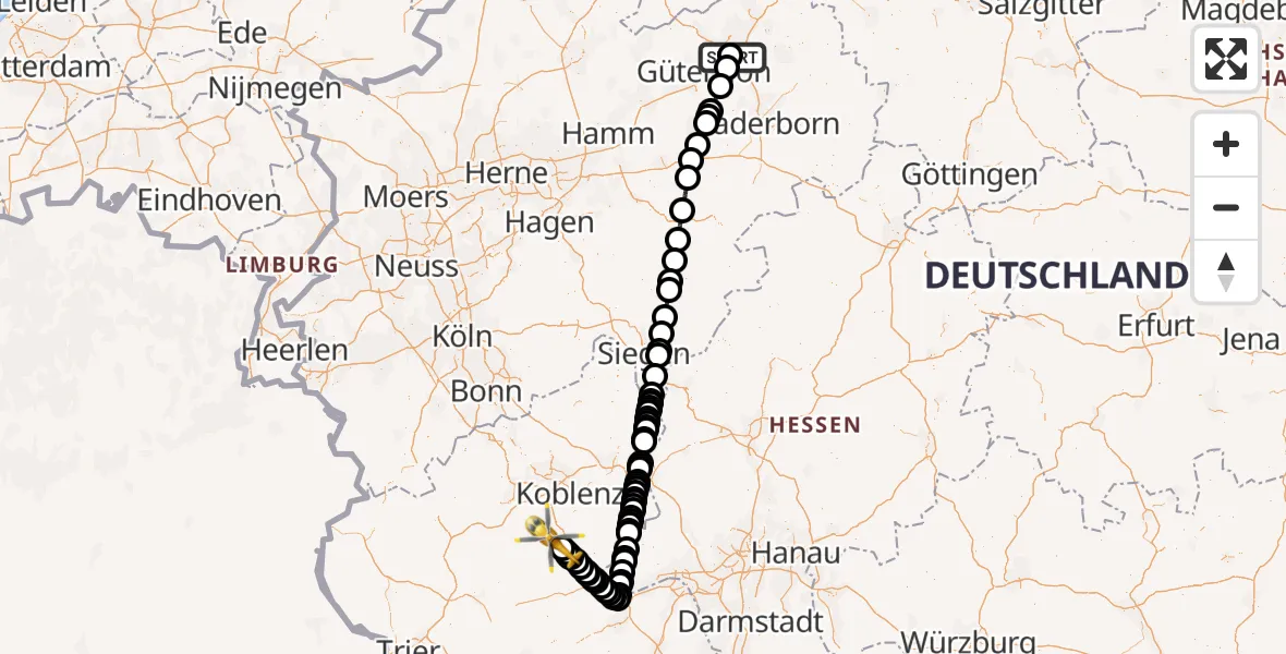 Flugroute Rettungshubschrauber Bielefeld Flughafen - Gondershausen, 02 September 2026, 11:53