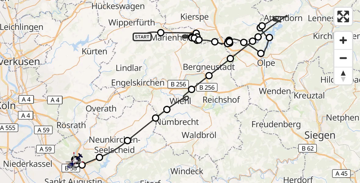 Flugroute Polizeihubschrauber Wipperfürth - Siegburg, 02 September 2026, 11:54
