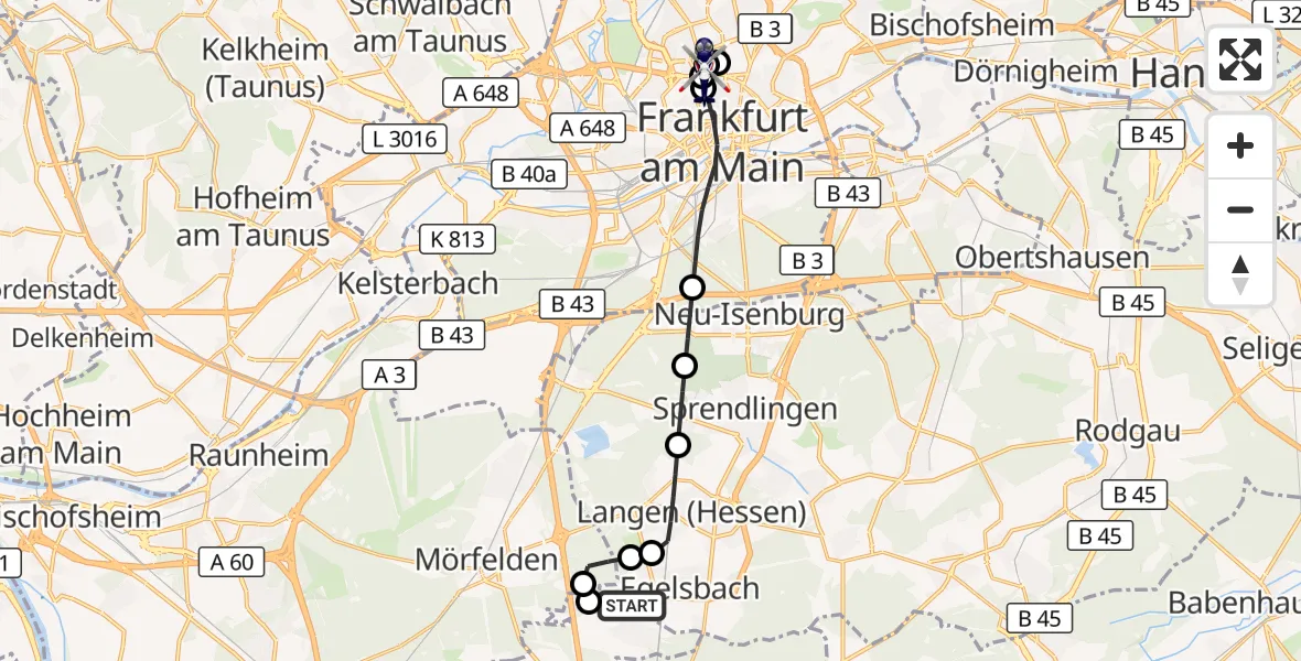 Flugroute Polizeihubschrauber Flughafen Frankfurt-Egelsbach - Frankfurt am Main Polizeipräsidium Hubschrauberlandeplatz, 02 September 2026, 11:55