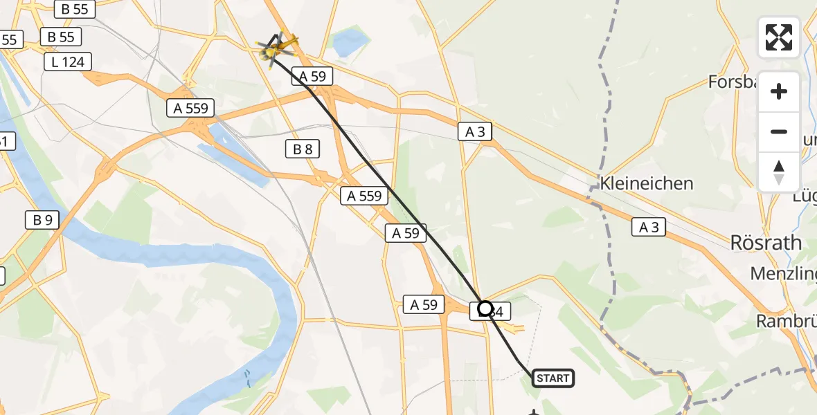 Flugroute Rettungshubschrauber Köln Bonn Flughafen - Köln, 02 September 2026, 12:17