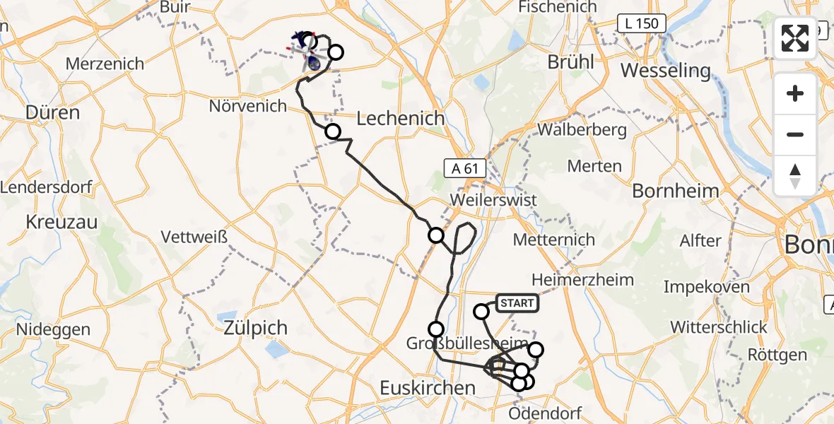 Flugroute Polizeihubschrauber Weilerswist - Nörvenich, 02 September 2026, 12:19
