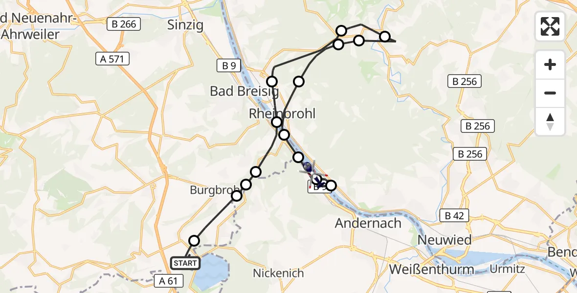 Flugroute Polizeihubschrauber Glees - Andernach, 02 September 2026, 12:21