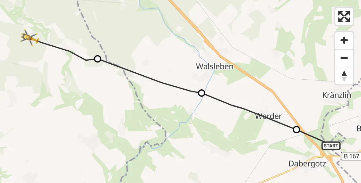Flugroute Rettungshubschrauber Neuruppin - Wusterhausen/Dosse, 02 September 2026, 12:21