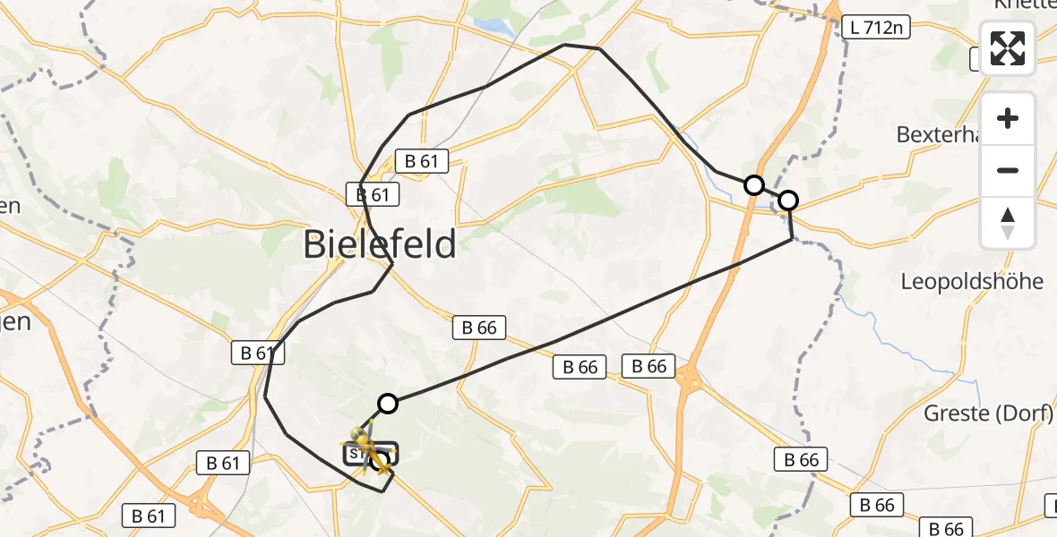 Flugroute Rettungshubschrauber Luftrettungszentrum Bielefeld - Luftrettungszentrum Bielefeld, 02 September 2026, 12:22