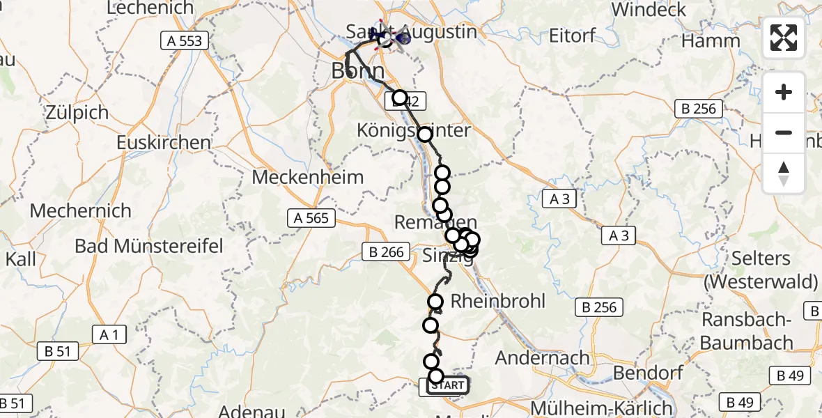 Flugroute Polizeihubschrauber Glees - Sankt Augustin, 02 September 2026, 12:23