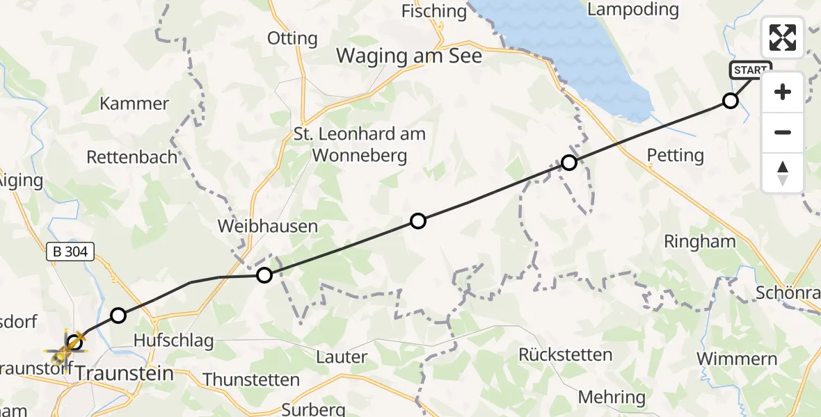 Flugroute Rettungshubschrauber Kirchanschöring - Traunstein Hospital, 02 September 2026, 12:26