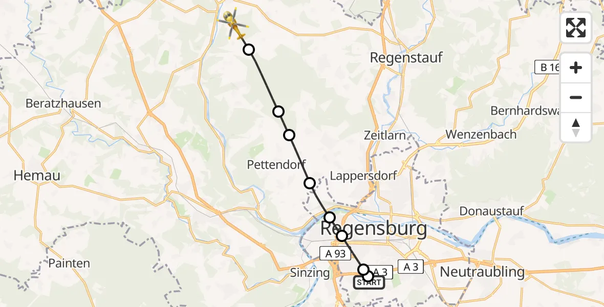 Flugroute Rettungshubschrauber DRF Air Rescue Station Regensburg / Regensburg University Hospital - Kallmünz, 02 September 2026, 12:28