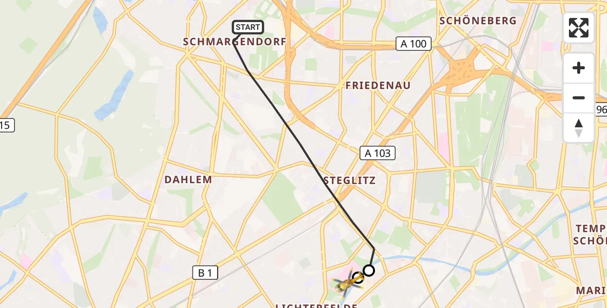 Flugroute Rettungshubschrauber Berlin - Charité Clinic Benjamin Franklin Campus, 02 September 2026, 12:37