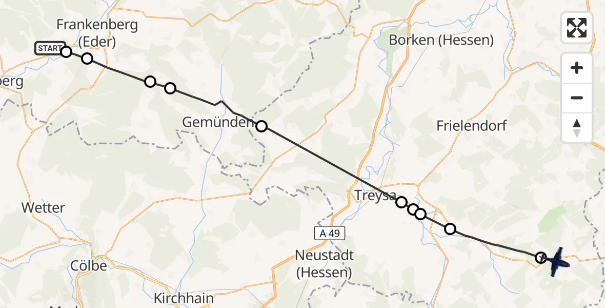 Flugroute Polizeiflugzeug Allendorf (Eder) - Oberaula, 02 September 2026, 12:41