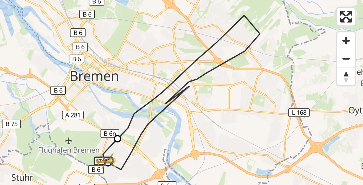 Flugroute Rettungshubschrauber ADAC Air Rescue Station Bremen Hubschrauberlandeplatz (Christoph 6) - ADAC Air Rescue Station Bremen Hubschrauberlandeplatz (Christoph 6), 02 September 2026, 12:43