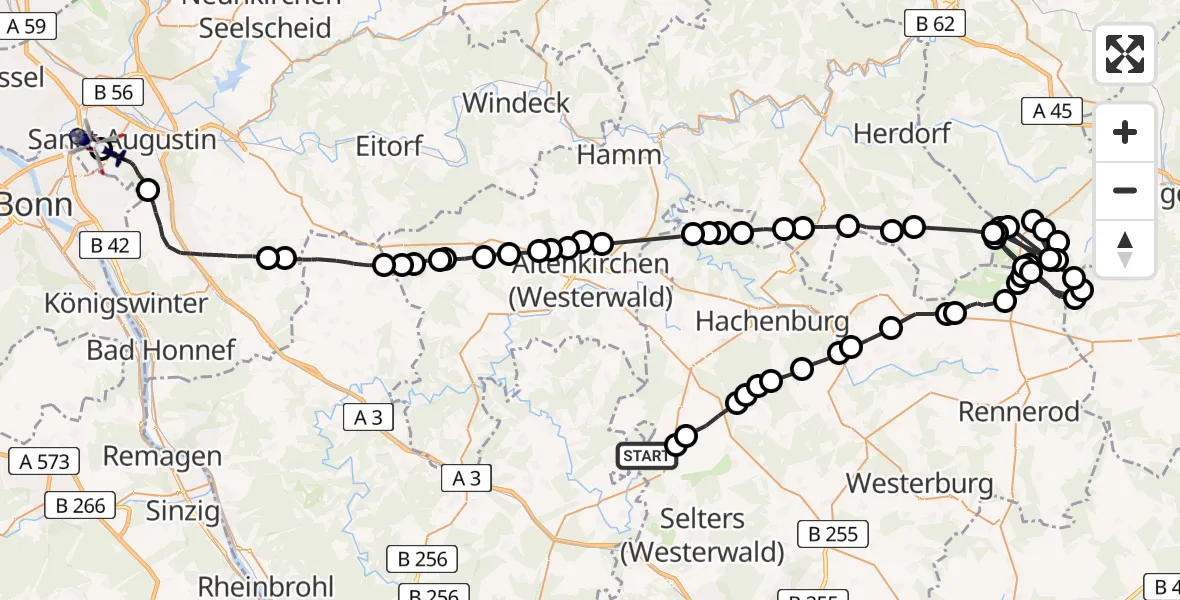 Flugroute Polizeihubschrauber Freirachdorf - Bonn-Hangelar Flugplatz, 02 September 2026, 12:43