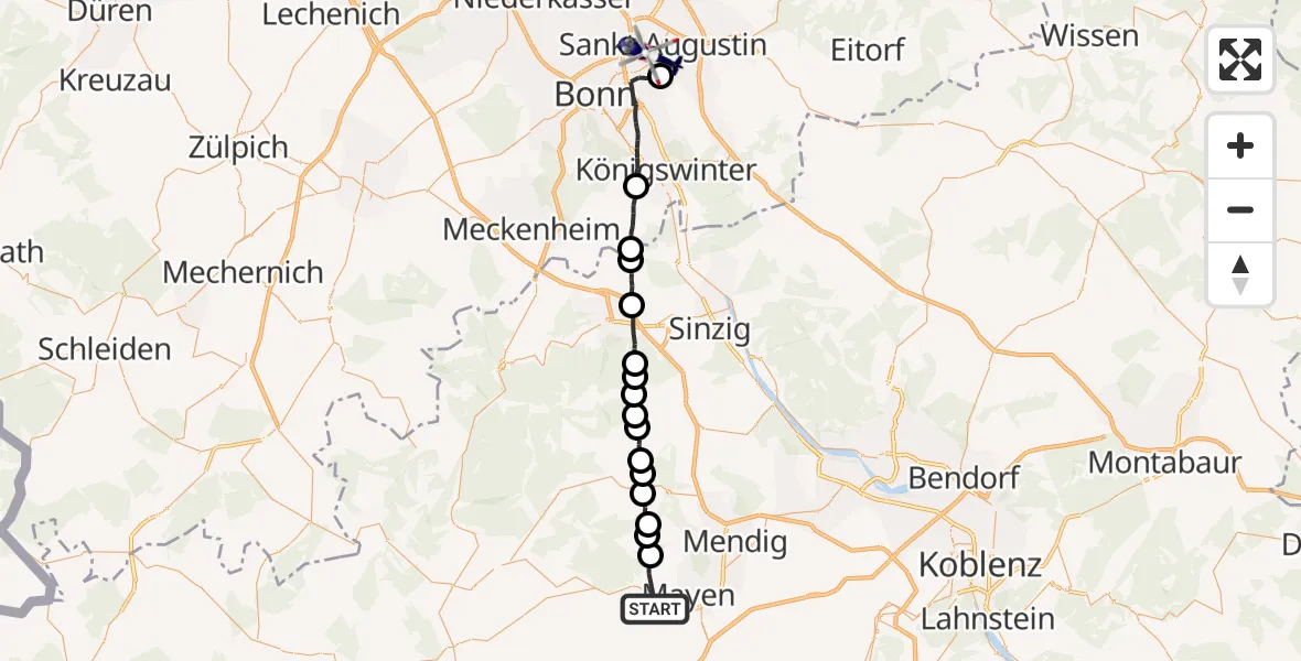 Flugroute Polizeihubschrauber Mayen - Sankt Augustin, 02 September 2026, 12:48