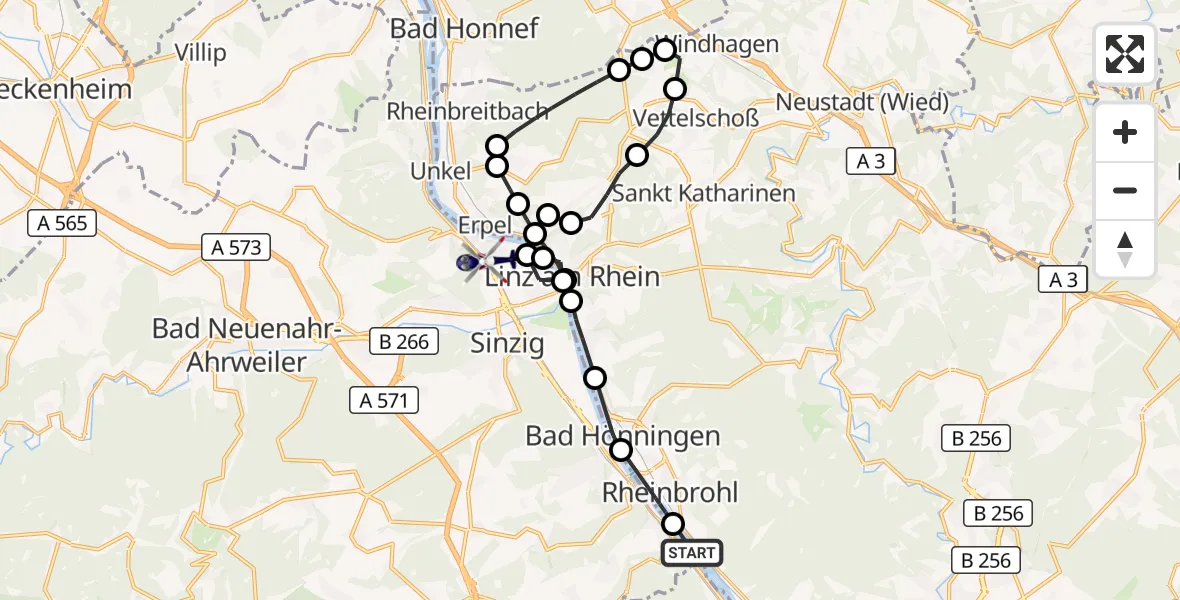 Flugroute Polizeihubschrauber Brohl-Lützing - Remagen, 02 September 2026, 12:50