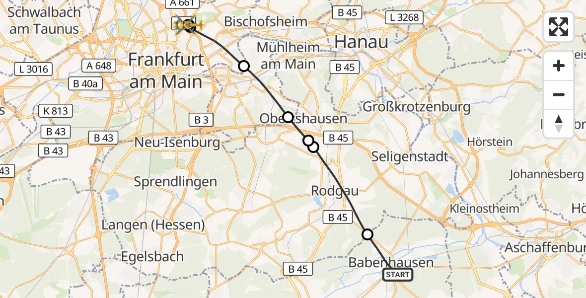 Flugroute Rettungshubschrauber Babenhausen - Frankfurt am Main Accident Hospital Roof, 02 September 2026, 12:54