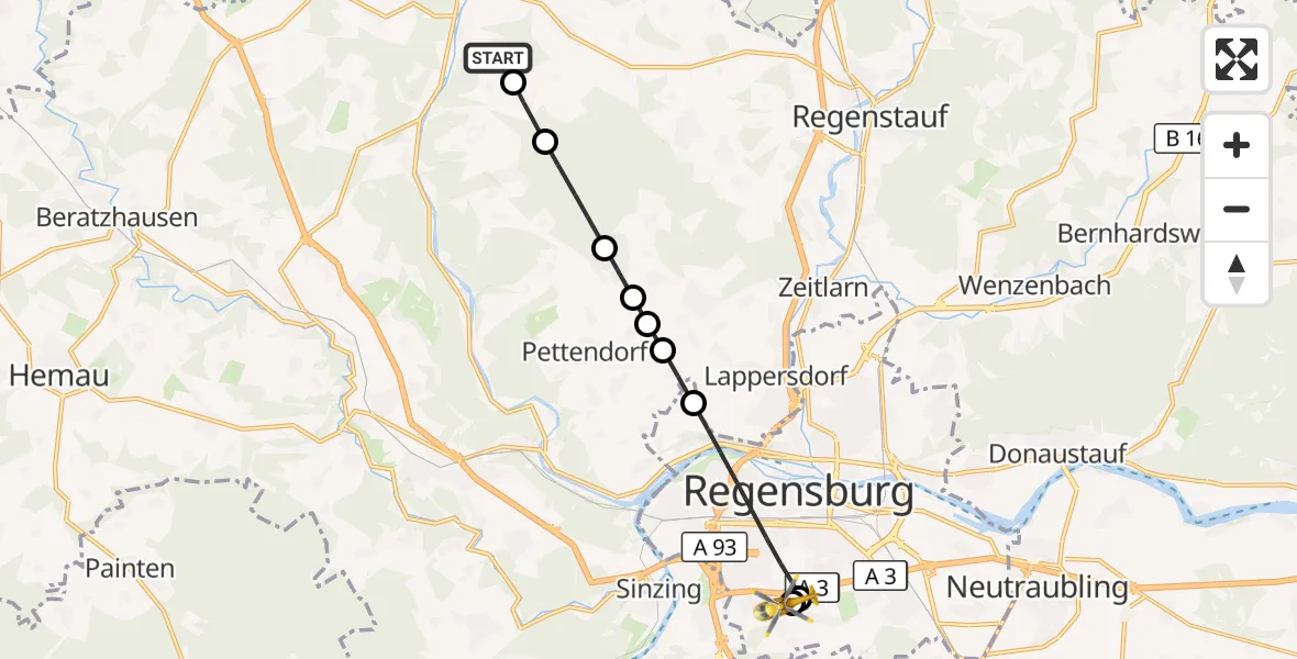 Flugroute Rettungshubschrauber Kallmünz - DRF Air Rescue Station Regensburg / Regensburg University Hospital, 02 September 2026, 12:59