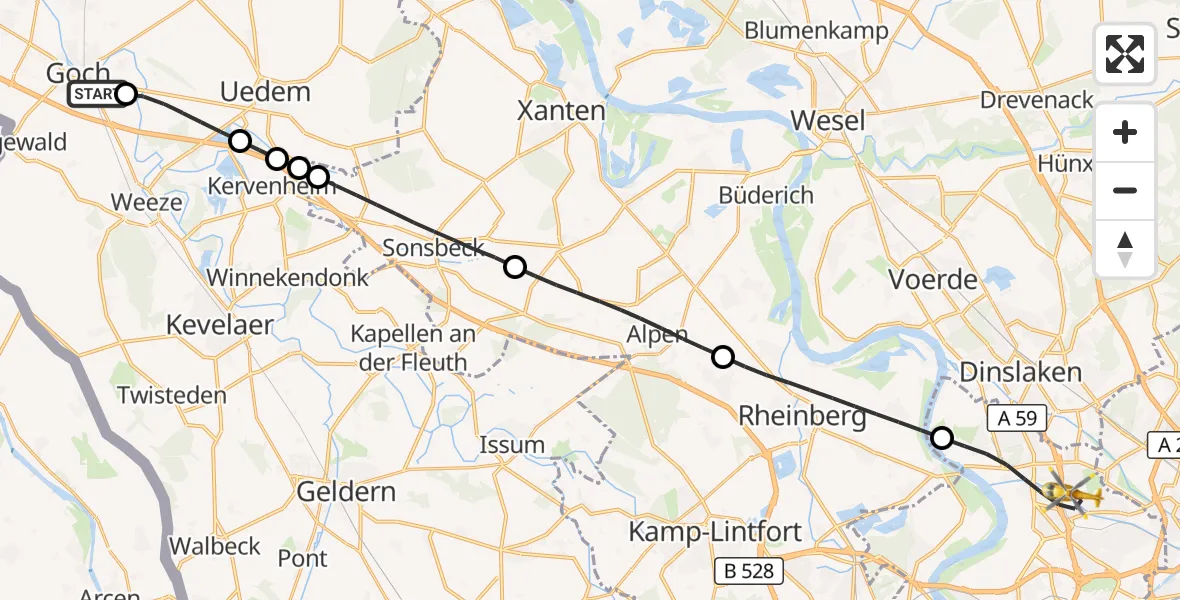 Flugroute Rettungshubschrauber Goch - Duisburg, 02 September 2026, 13:02