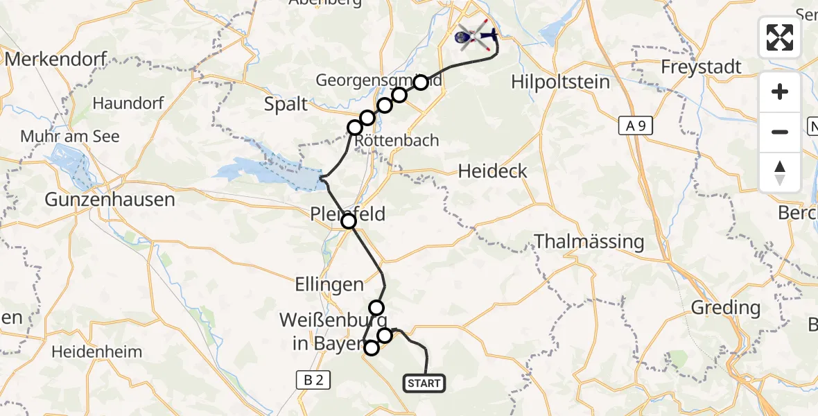 Flugroute Polizeihubschrauber Weißenburg i.Bay. - Roth, 02 September 2026, 13:04