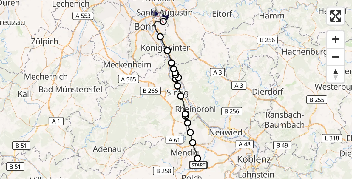 Flugroute Polizeihubschrauber Welling - Sankt Augustin, 02 September 2026, 13:05