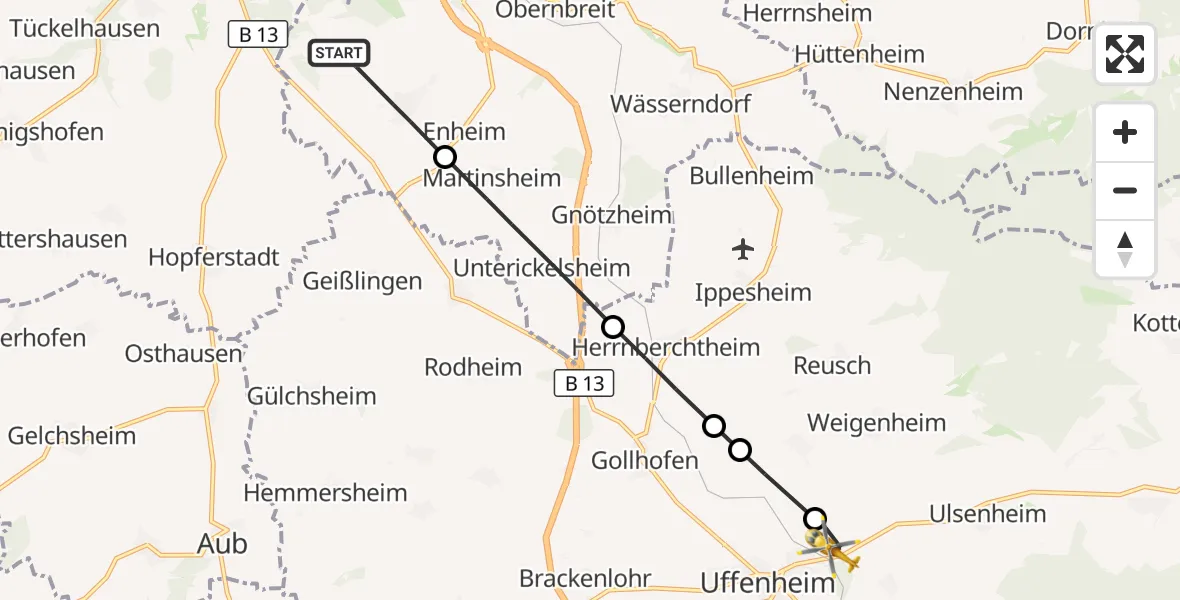 Flugroute Rettungshubschrauber Marktbreit - Uffenheim, 02 September 2026, 13:05
