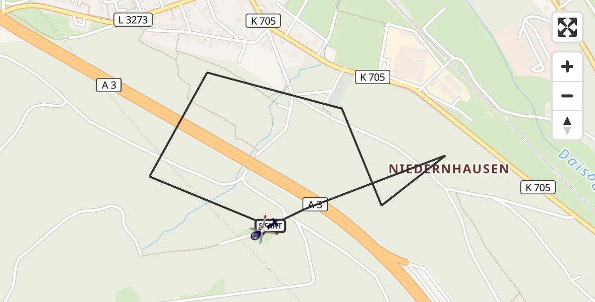 Flugroute Polizeihubschrauber Niedernhausen - Niedernhausen, 02 September 2026, 13:09