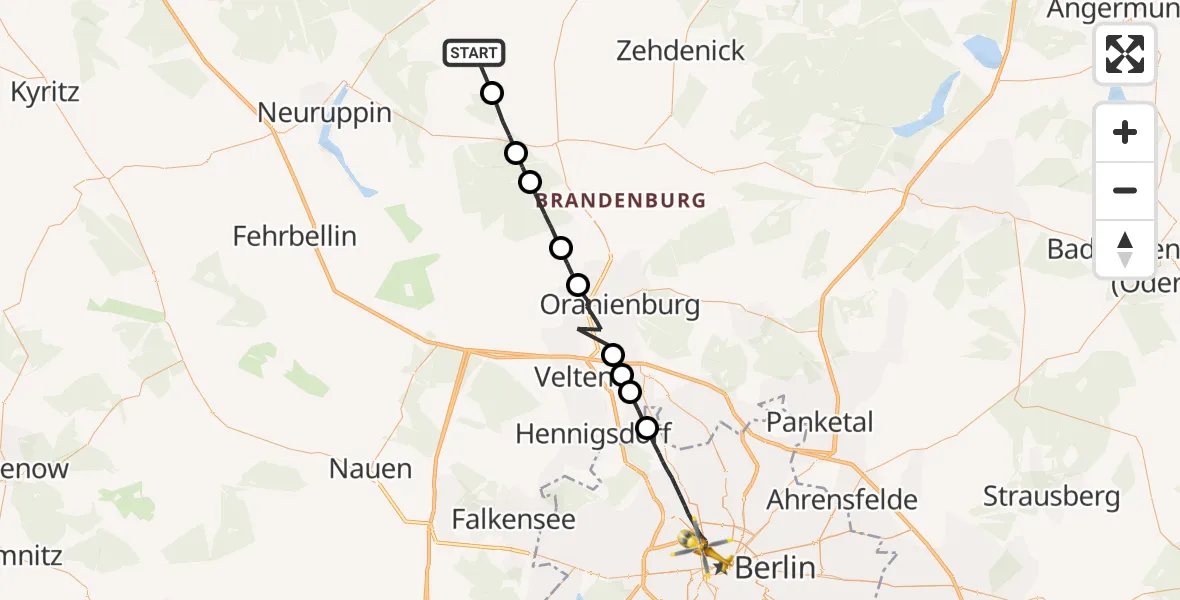 Flugroute Rettungshubschrauber Lindow (Mark) - Berlin, 02 September 2026, 13:12
