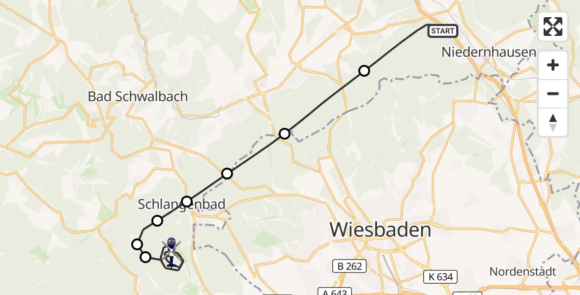 Flugroute Polizeihubschrauber Niedernhausen - Eltville am Rhein, 02 September 2026, 13:14
