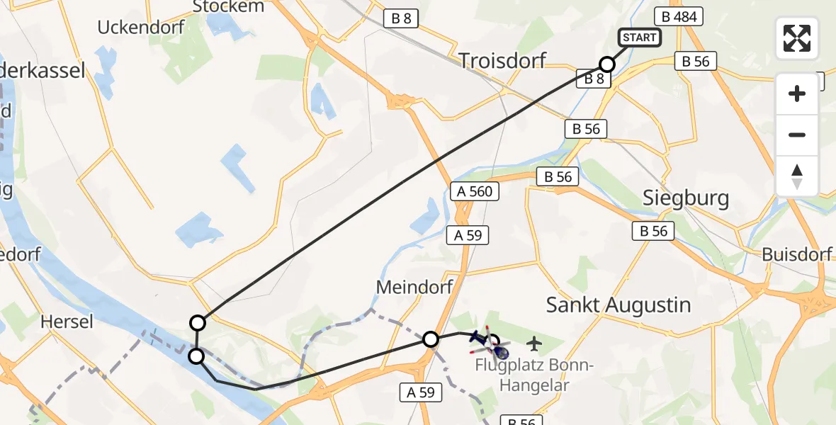 Flugroute Polizeihubschrauber Siegburg - Sankt Augustin, 02 September 2026, 13:16