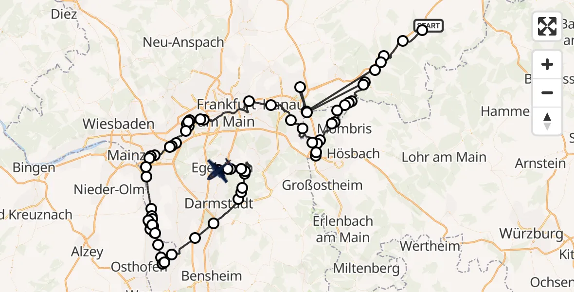 Flugroute Polizeiflugzeug Schlüchtern - Flughafen Frankfurt-Egelsbach, 02 September 2026, 13:17