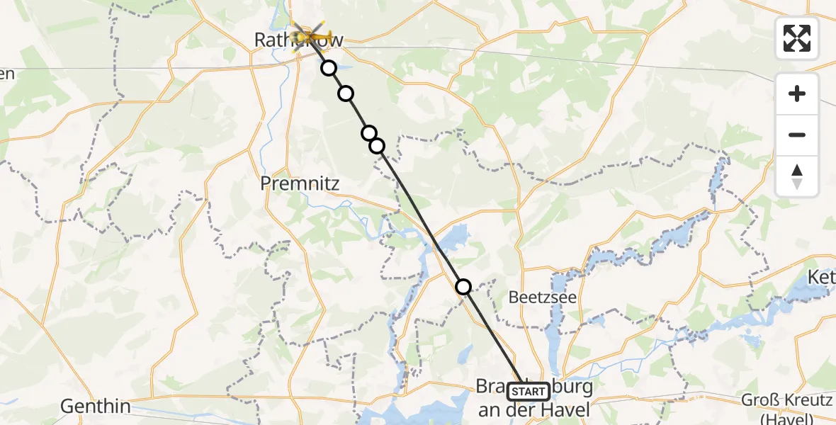 Flugroute Rettungshubschrauber Brandenburg an der Havel - Rathenow, 02 September 2026, 13:18