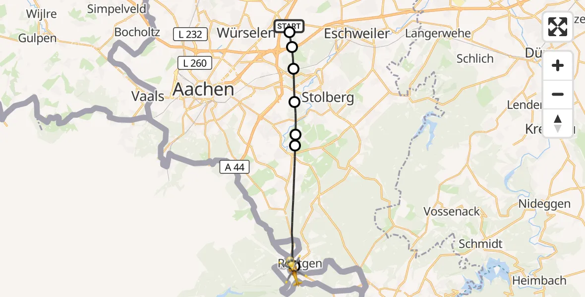 Flugroute Rettungshubschrauber Aachen-Merzbrück Flughafen - Roetgen, 02 September 2026, 13:21