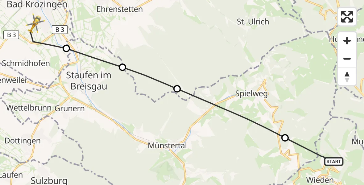 Flugroute Ambulanzhubschrauber Wieden - Bad Krozingen, 02 September 2026, 13:23