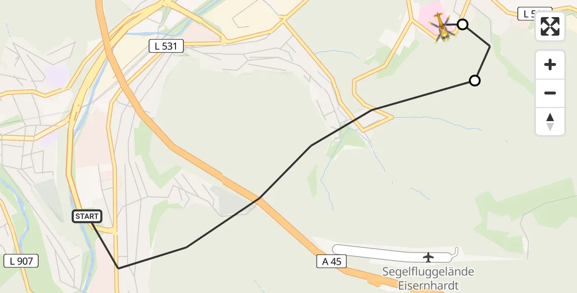 Flugroute Rettungshubschrauber Siegen - Evangelisches Jung-Stilling Hospital, 02 September 2026, 13:27